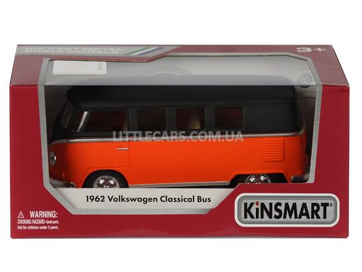 Іграшкова металева машинка Kinsmart Volkswagen Classical Bus 1962 помаранчево-чорний матовий KT5060WMBL фото