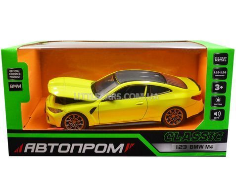 Іграшкова металева машинка BMW M4 (G82) 1:24 Автопром 68280A жовта 68280A фото
