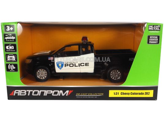 Металлическая модель машины Автопром Chevy Colorado ZR2 Police 1:31 черный 68465PBL фото