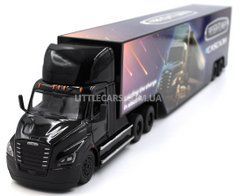 Іграшкова модель вантажівки Freightliner eCascadia з причепом 1:64 Kinsmart KT1303W чорна KT1303WBL фото