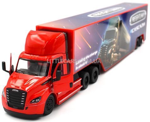 Іграшкова модель вантажівки Freightliner eCascadia з причепом 1:64 Kinsmart KT1303W червона KT1303WR фото