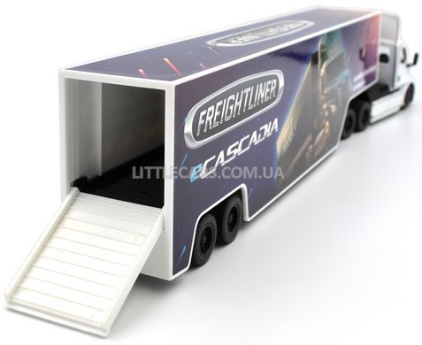 Іграшкова модель вантажівки Freightliner eCascadia з причепом 1:64 Kinsmart KT1303W біла KT1303WW фото