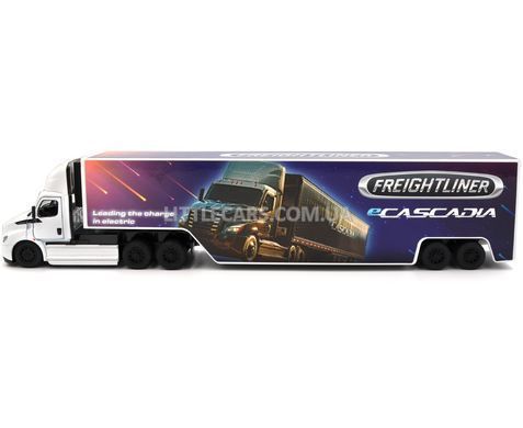 Іграшкова модель вантажівки Freightliner eCascadia з причепом 1:64 Kinsmart KT1303W біла KT1303WW фото