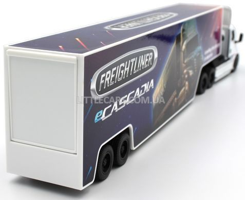 Іграшкова модель вантажівки Freightliner eCascadia з причепом 1:64 Kinsmart KT1303W біла KT1303WW фото