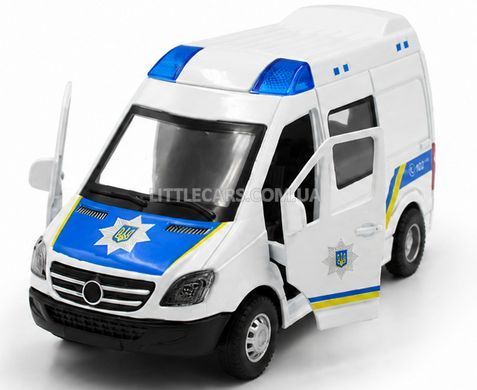 Іграшкова металева машинка Mercedes-Benz Sprinter службовий автомобіль поліція України 1:48 Автопром AP7545 білий AP7542 фото