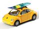 Іграшкова металева машинка Kinsmart Volkswagen New Beetle жовтий з дошкою для серфінгу KT5028WSY фото 1