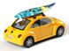 Іграшкова металева машинка Kinsmart Volkswagen New Beetle жовтий з дошкою для серфінгу KT5028WSY фото 3