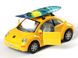 Іграшкова металева машинка Kinsmart Volkswagen New Beetle жовтий з дошкою для серфінгу KT5028WSY фото 2