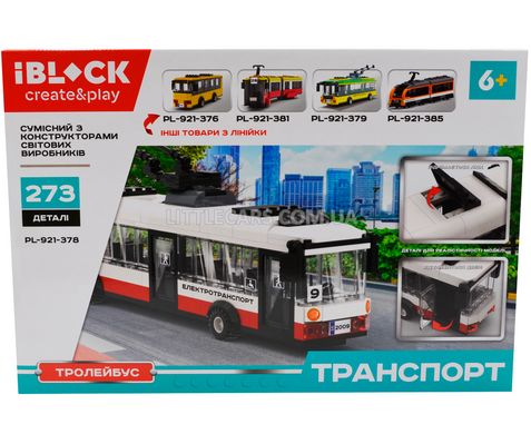 Конструктор троллейбус IBLOCK PL-921-377 серия Транспорт 273 детали бело-красный PL-921-378 фото
