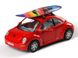 Модель машины Kinsmart Volkswagen New Beetle красный с доской для серфинга KT5028WSR фото 1