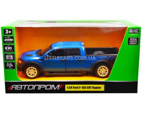 Іграшкова металева машинка Ford F-150 SVT Raptor Автопром 68363 1:34 синій 68363B фото