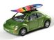 Іграшкова металева машинка Kinsmart Volkswagen New Beetle зелений з дошкою для серфінгу KT5028WSGN фото 1