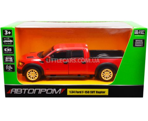 Іграшкова металева машинка Ford F-150 SVT Raptor Автопром 68363 1:34 червоний 68363R фото