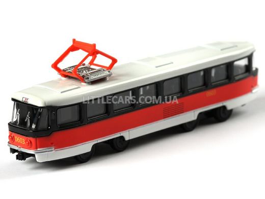 Металлический Трамвай Автопром 6411 1:87 бело-красный 6411ABDWR фото