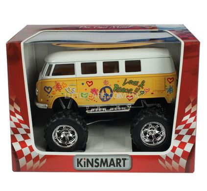 Металлическая модель машины Kinsmart VW Classical Bus 1962 OFF Road желтый с доской KT5060WFBS1 фото
