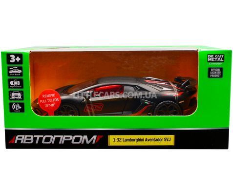 Металева модель машини Lamborghini Aventador SVJ Автопром 68472 1:32 чорна матова 68472MBL фото