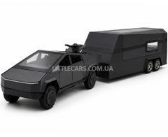 Іграшкова машинка Tesla Cybertruck з квадроциклом та туристичним причепом 1:36 Автопром AP74227 темно-сіра AP74227DG фото