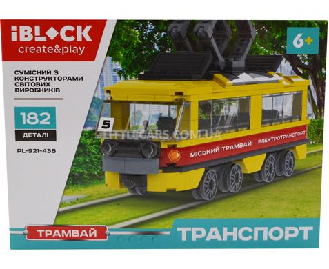 Конструктор трамвай жовто-червоний IBLOCK PL-921-438 серія Транспорт 182 деталі PL-921-438_2 фото