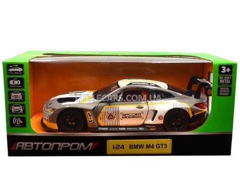 Іграшкова металева машинка BMW M4 GT3 1:24 Автопром 68282A(G) сіро-біла 68282A(G) фото