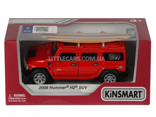 Іграшкова металева машинка Kinsmart Hummer H2 SUV 2008 червоний з дошкою для серфінгу KT5337WS1R фото