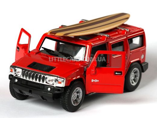 Іграшкова металева машинка Kinsmart Hummer H2 SUV 2008 червоний з дошкою для серфінгу KT5337WS1R фото