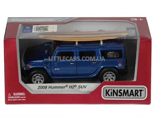 Іграшкова металева машинка Kinsmart Hummer H2 SUV 2008 синій з дошкою для серфінгу KT5337WS1B фото